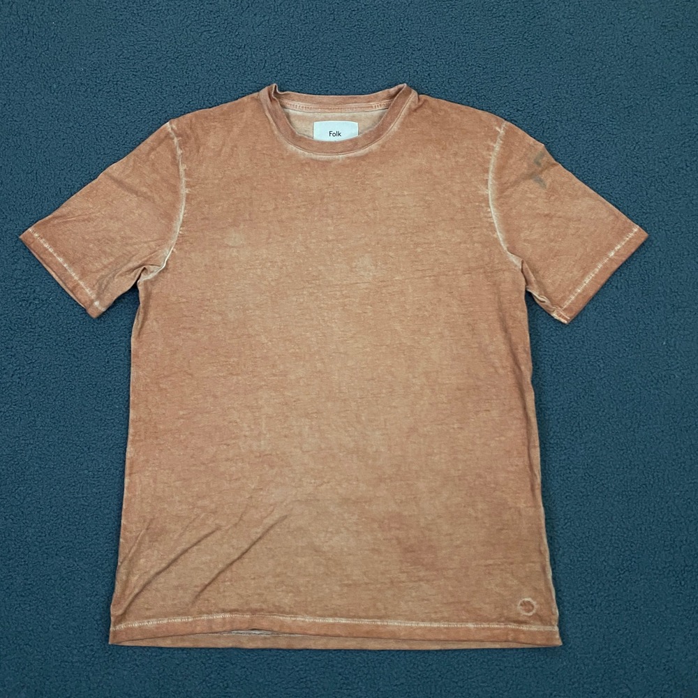 Folk Clothing T-Shirt Men Medium, 3 Terracotta Acid Wash Cotton Crew Neck Casual